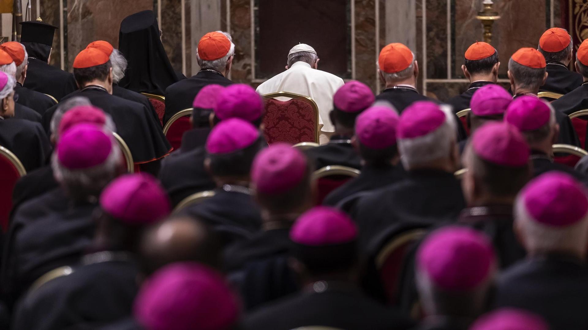 Papst Franziskus liest die Liturgie während des Krisentreffens im Vatikan Papst Franziskus liest die Liturgie während des Krisentreffens im Vatikan