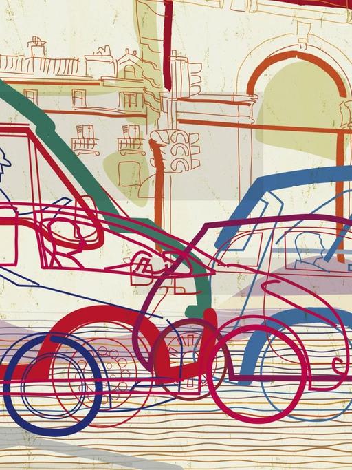 Abstrakte Illustration eines Verkehrsstaus in urbaner Umgebung
