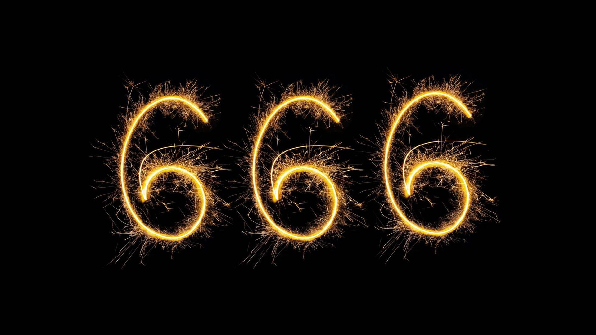 Die Zahl 666, Funken schlagend vor schwarzem Hintergrund Die Zahl 666, Funken schlagend vor schwarzem Hintergrund