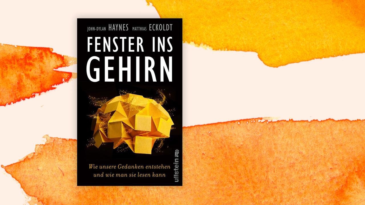 Cover des Buchs "Fenster ins Gehirn. Wie unsere Gedanken entstehen und wie man sie lesen kann" von John-Dylan Haynes und Matthias Eckholdt vor einem orangenen Aquarellhintergrund Cover des Buchs "Fenster ins Gehirn. Wie unsere Gedanken entstehen und wie man sie lesen kann" von John-Dylan Haynes und Matthias Eckholdt vor einem orangenen Aquarellhintergrund