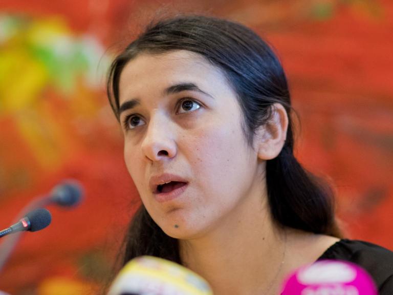 Die Menschenrechtsaktivistin Nadia Murad Basee Taha im niedersächsischen Landtag in Hannover (Niedersachsen).