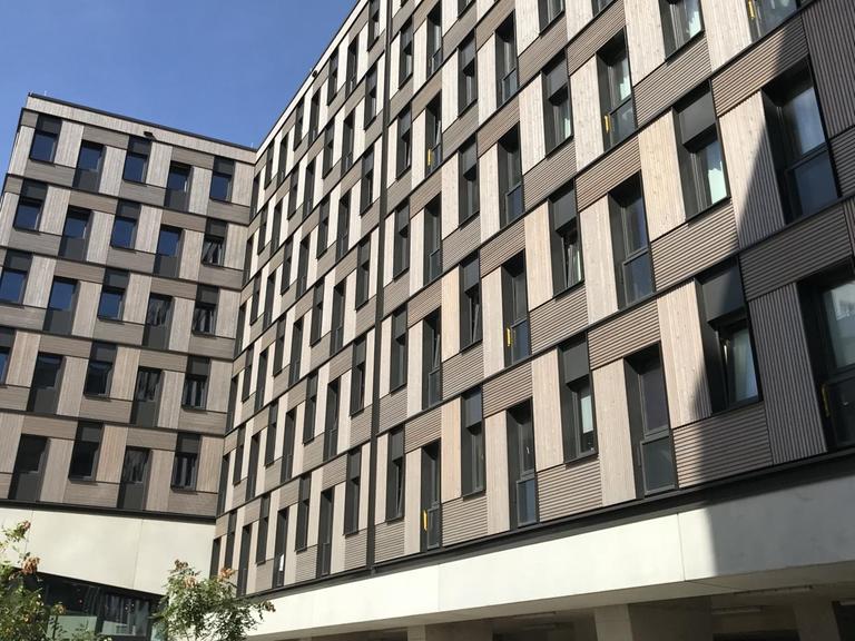 Beim Holzwohnblock Woodie sind nur die Fundamente, Treppenhäuser und Versorgungsschächte aus Beton