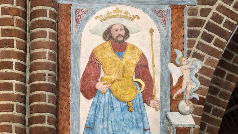 Grab von König Harald Blauzahn: ein Fresco im Dom von Roskilde auf der dänischen Insel Seeland Grab von König Harald Blauzahn: ein Fresco im Dom von Roskilde auf der dänischen Insel Seeland