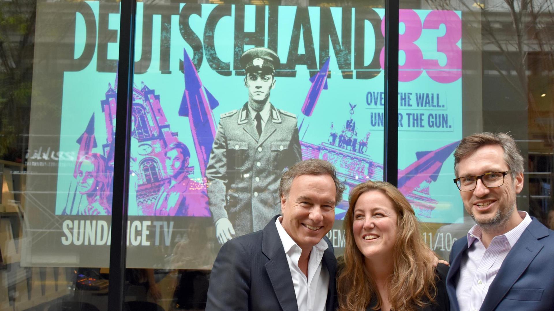 Der Ufa-Fiction Chef Nico Hofmann und die Schöpfer der Serie "Deutschland 83", Anne und Jörg Winger. Der Ufa-Fiction Chef Nico Hofmann und die Schöpfer der Serie "Deutschland 83", Anne und Jörg Winger.