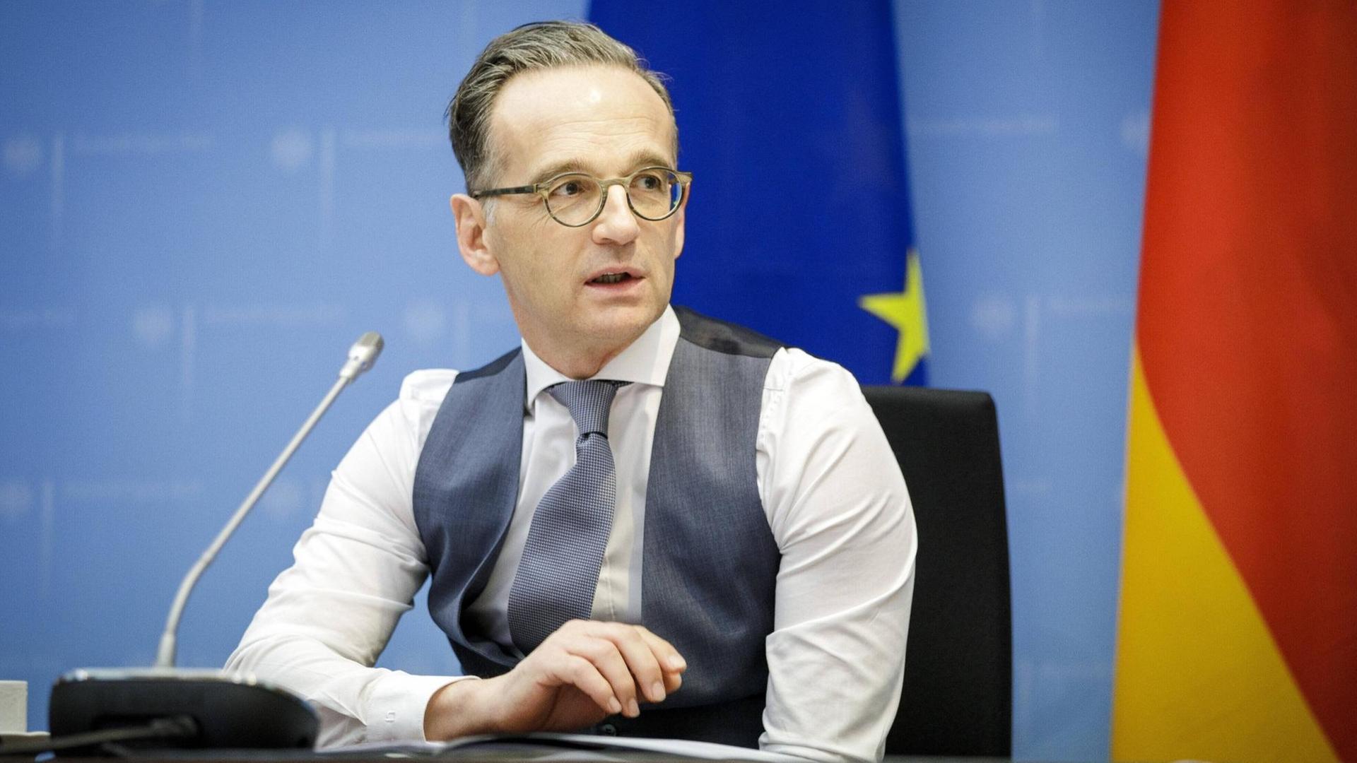 Bundesaußenminister Heiko Maas, SPD, am 15.05.2020 während einer Videokonferenz mit dem Rat füer Außenbeziehungen der EU RfAB im Auswärtigen Amt in Berlin Bundesaußenminister Heiko Maas, SPD, am 15.05.2020 während einer Videokonferenz mit dem Rat füer Außenbeziehungen der EU RfAB im Auswärtigen Amt in Berlin