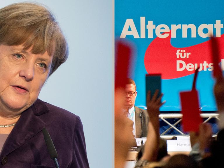 Fotomontage: Bundeskanzlerin Angela Merkel und Bundesparteitag der AfD