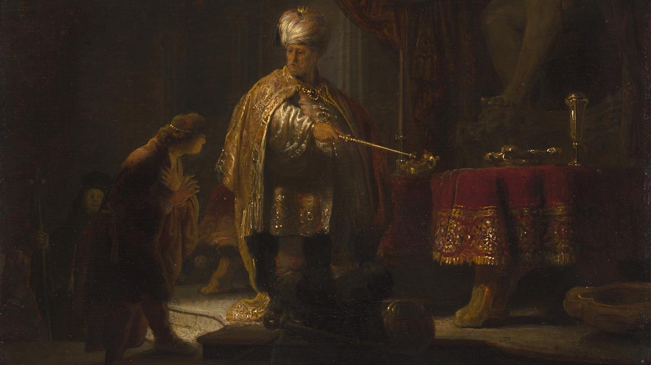 Daniel und Kyros vor dem Götzenbild des Bel – gemalt von Rembrandt. Daniel und Kyros vor dem Götzenbild des Bel – gemalt von Rembrandt.
