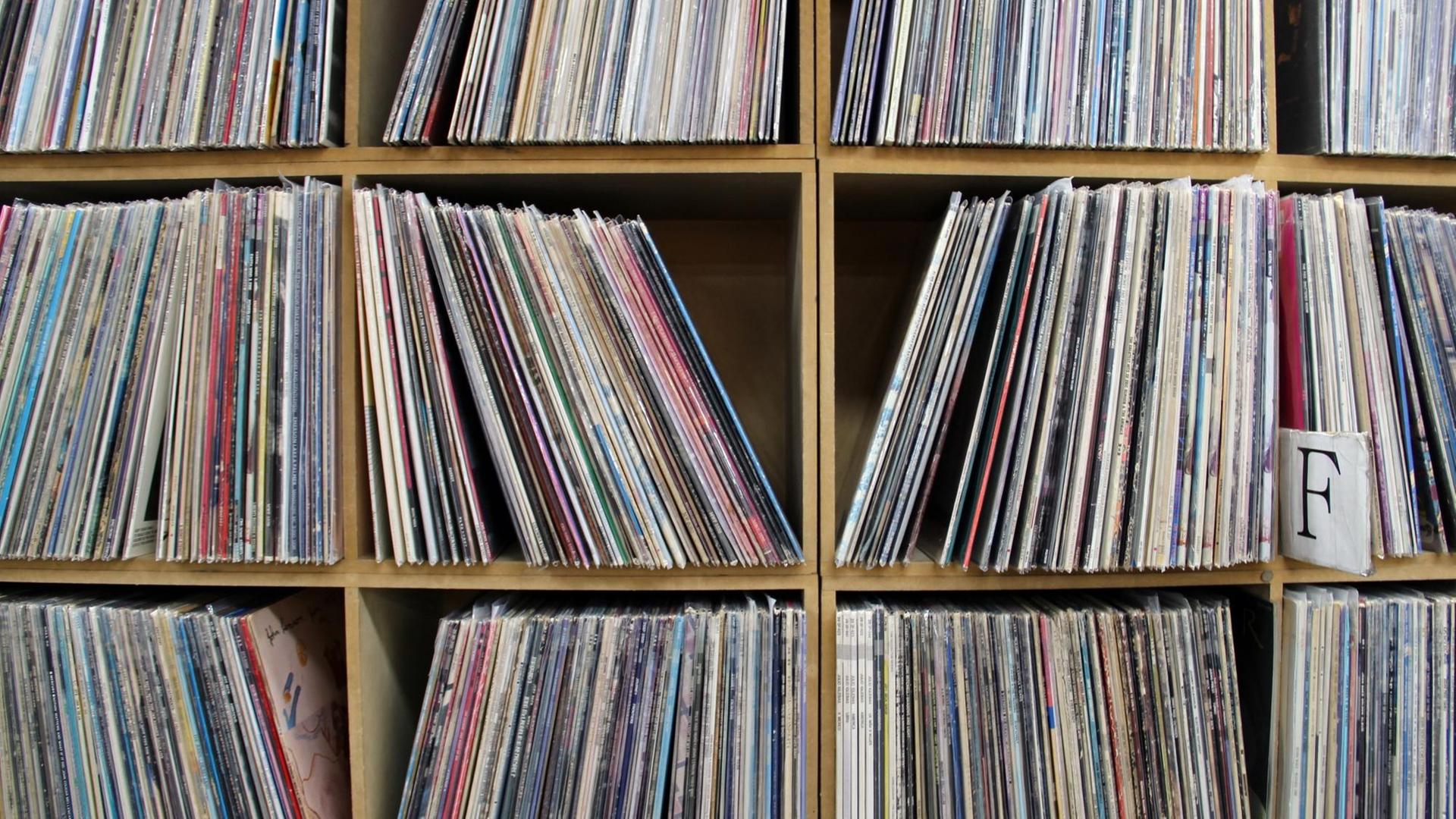 Schallplatten (LPs) in einem Plattenladen 