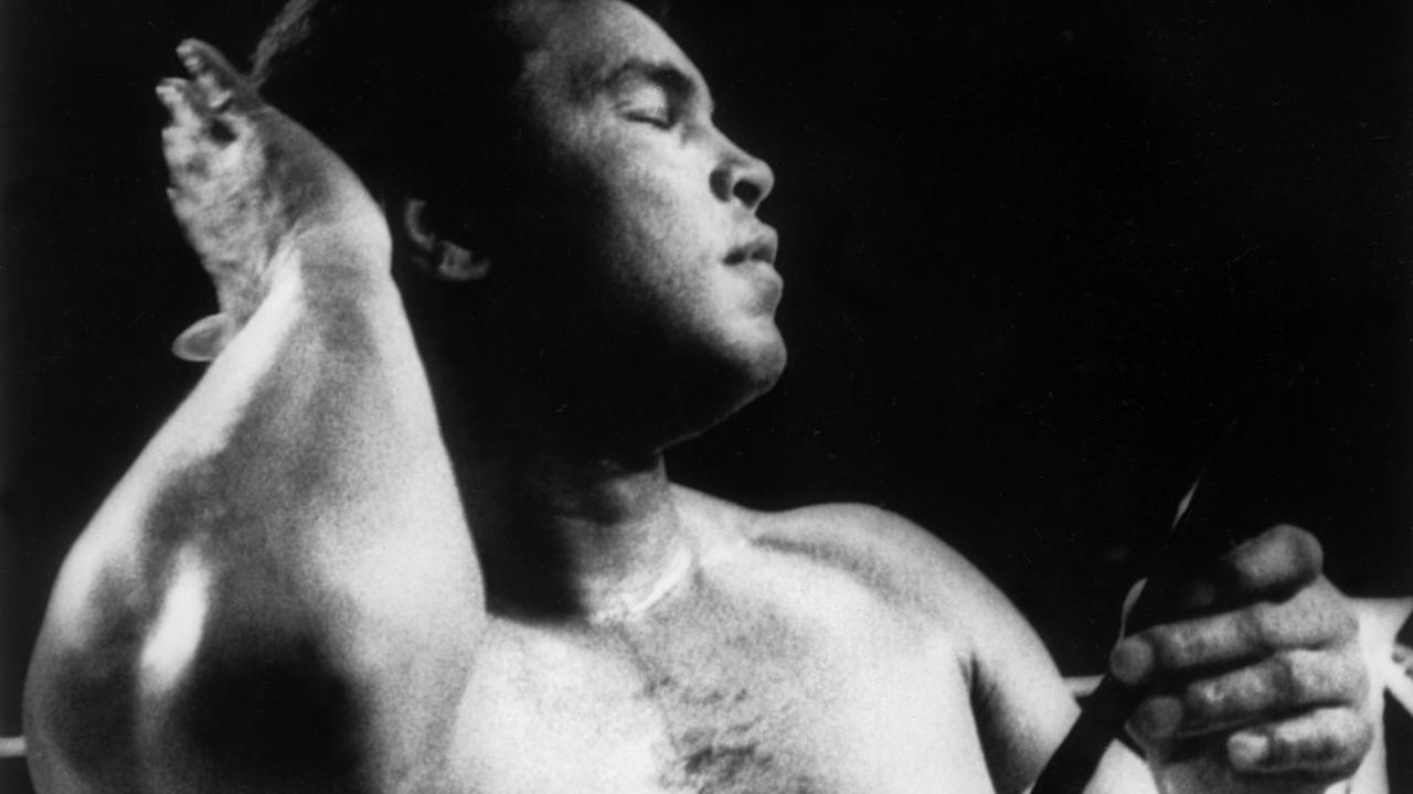Der Weltmeister Muhammad Ali posiert stolz am 4. Juni 1979 in der Berliner Deutschlandhalle. Der Weltmeister Muhammad Ali posiert stolz am 4. Juni 1979 in der Berliner Deutschlandhalle.