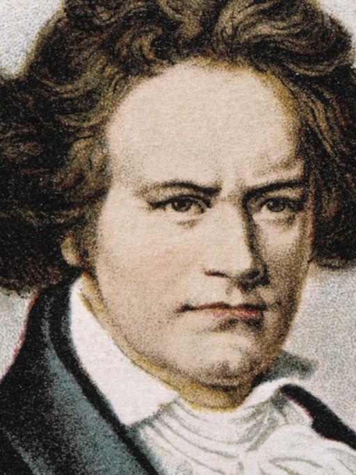 Porträt des Komponisten in einer idealisierten Zeichnung, die ihn mit etwas gelöstem Haar zeigt.