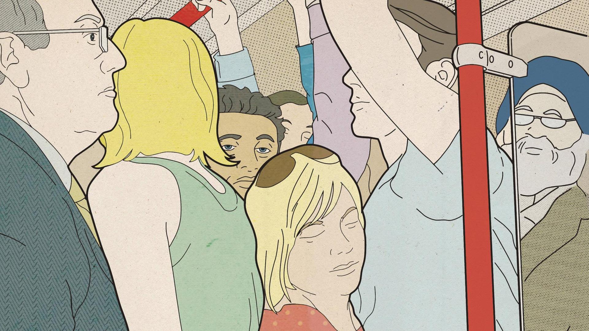 Menschen in einer überfüllten U-Bahn (Illustration) Menschen in einer überfüllten U-Bahn (Illustration)
