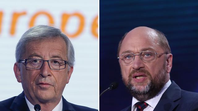 Montage: Die Spitzenkandidaten bei der Europawahl, Jean-Claude Juncker für die Konservativen (l.) und Martin Schulz für die Sozialdemokraten