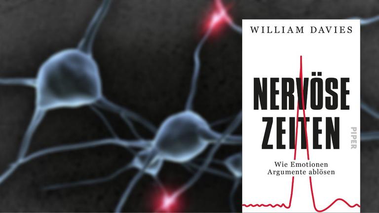Buchcover: "Nervöse Zeiten" von William Davies. Hintergrund: Nervenzellen Buchcover: "Nervöse Zeiten" von William Davies. Hintergrund: Nervenzellen