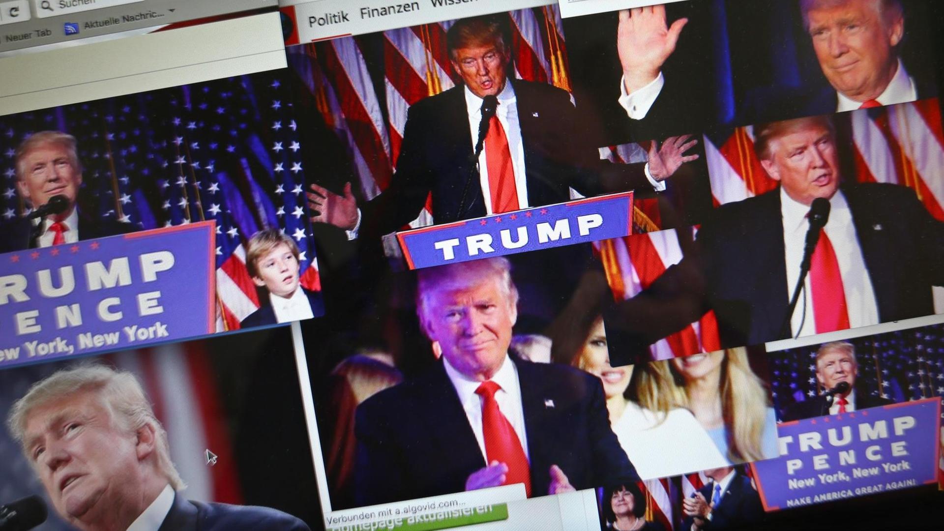 Verschiedene Homepages, auf denen über Donald Trump als Wahlsieger bei den Präsidentschaftswahlen in den USA berichtet wird. Verschiedene Homepages, auf denen über Donald Trump als Wahlsieger bei den Präsidentschaftswahlen in den USA berichtet wird.