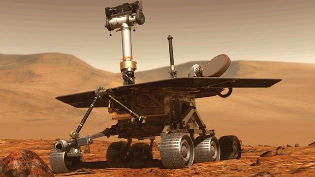 Der Marsrover "Opportunity" hat auf dem Mars den Mößbauer-Effekt genutzt, um das Material auf der Oberfläche zu untersuchen (Animation)