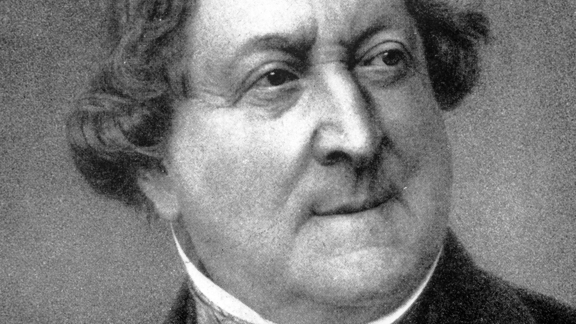 Zeitgenössische Darstellung des italienischen Komponisten Gioacchino Rossini (1792-1868) Zeitgenössische Darstellung des italienischen Komponisten Gioacchino Rossini (1792-1868)