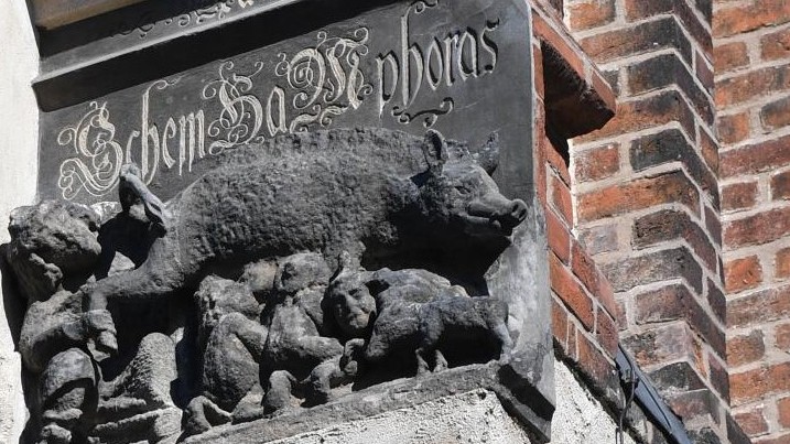 Seit Jahren wird darüber gestritten, ob solche Schmähplastiken aus dem Mittelalter - wie hier die "Judensau" an der Stadtkirche in Wittenberg - entfernt werden sollen. Seit Jahren wird darüber gestritten, ob solche Schmähplastiken aus dem Mittelalter - wie hier die "Judensau" an der Stadtkirche in Wittenberg - entfernt werden sollen.