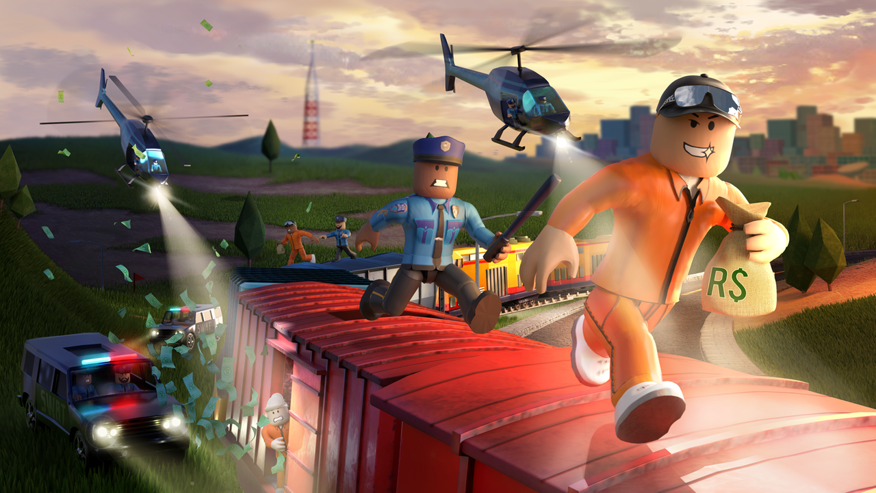 Szene aus dem Computerspiel "Jailbreak" der Plattform Roblox. Szene aus dem Computerspiel "Jailbreak" der Plattform Roblox.