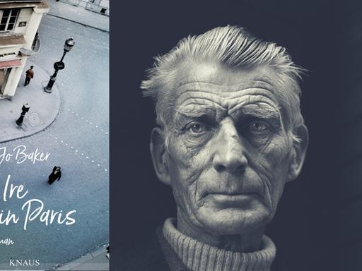 Buchcover: Jo Baker: "Ein Ire in Paris" und ein Foto von dem Schriftsteller Samuel Beckett im Jahr 1976