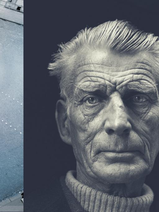 Buchcover: Jo Baker: "Ein Ire in Paris" und ein Foto von dem Schriftsteller Samuel Beckett im Jahr 1976