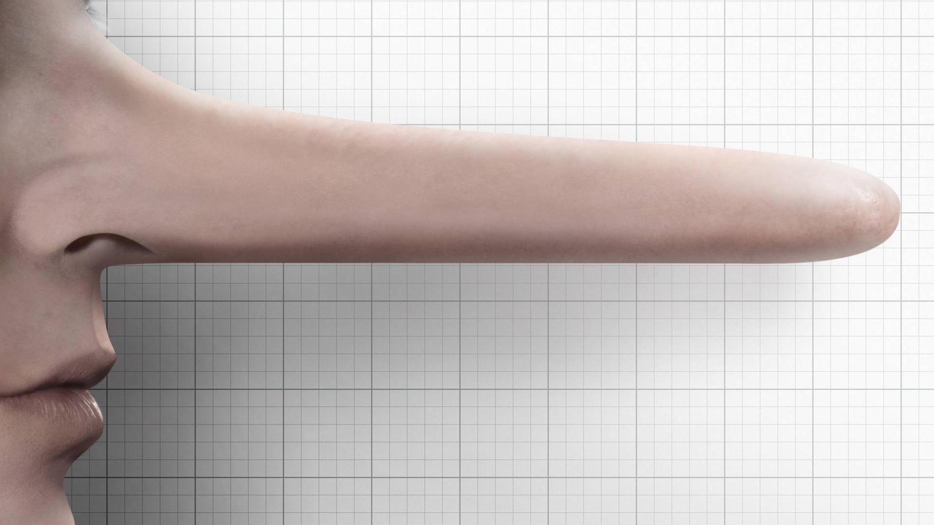 Eine symbolische Illustration zeigt einen Lügner mit sehr langer Nase. Eine symbolische Illustration zeigt einen Lügner mit sehr langer Nase.