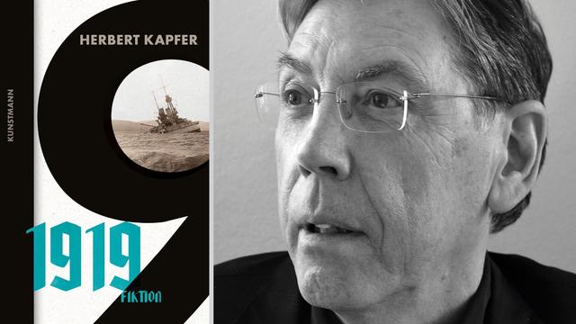 Zu sehen ist der Autor Herbert Kapfer und das Cover seines Romans "1919".