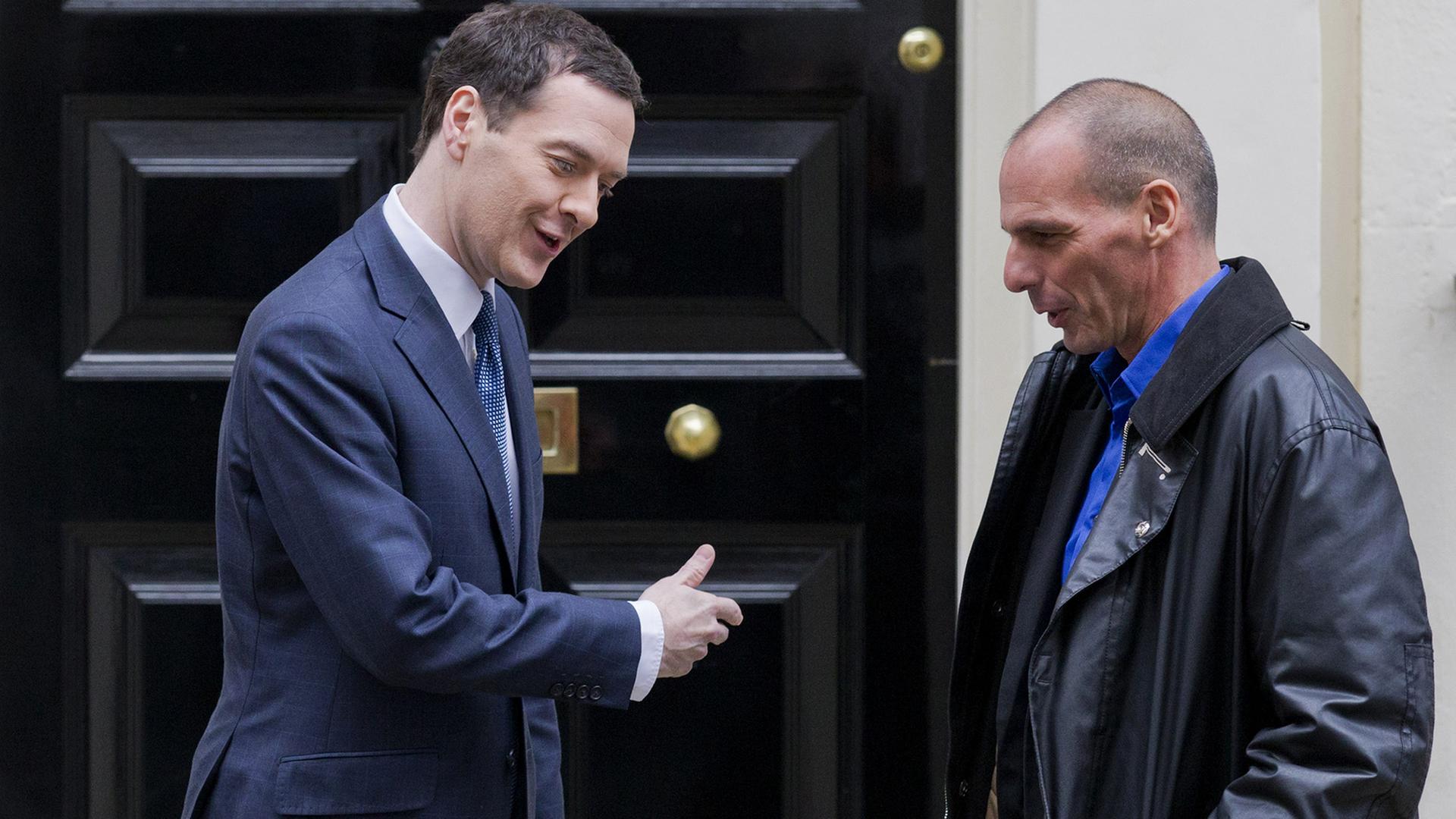 Der griechische Finanzminister Janis Varoufakis trifft seinen britischen Amtskollegen George Osbourne in London. Der griechische Finanzminister Janis Varoufakis trifft seinen britischen Amtskollegen George Osbourne in London.