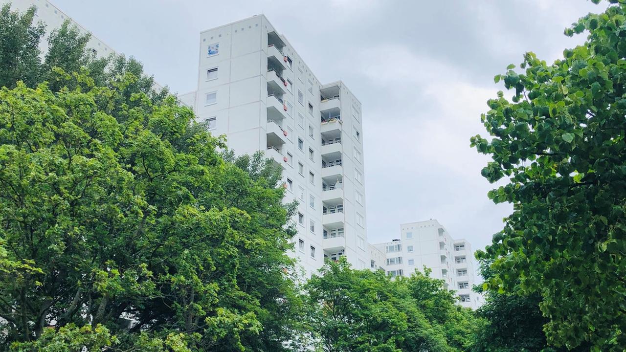 Ein Plattenbau im Grünen in Kirchdorf-Süd in Hamburg Ein Plattenbau im Grünen in Kirchdorf-Süd in Hamburg