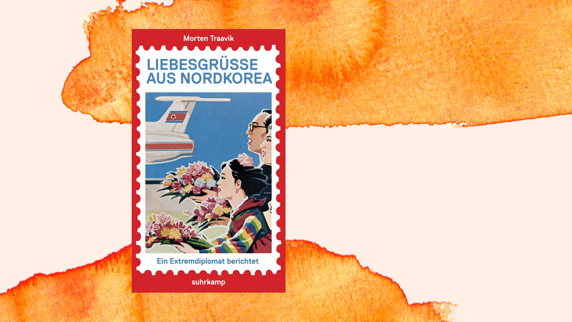 Das Cover des Buches Liebesgrüße aus Nordkorea von Morten Traavik auf einem grafischen Hintergrund. Das Cover des Buches Liebesgrüße aus Nordkorea von Morten Traavik auf einem grafischen Hintergrund.