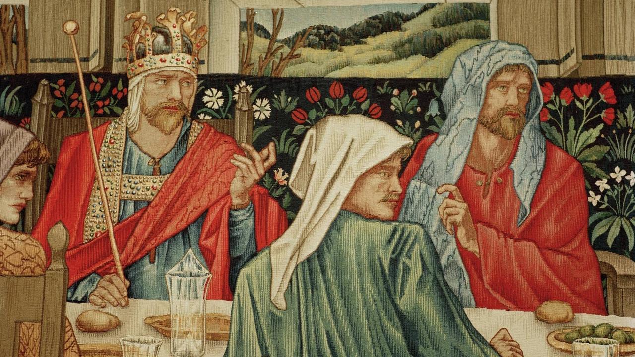 Gemälde auf dem König Artus am Tisch sitzt, um ihn die Ritter. Gemälde auf dem König Artus am Tisch sitzt, um ihn die Ritter.