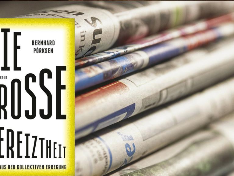 Cover: "Bernhard Pörksen: Die große Gereiztheit" und ein Zeitungsstapel