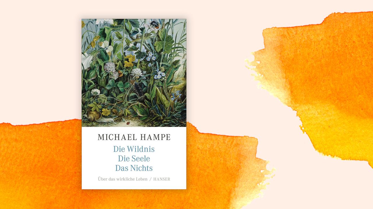 Buchcover "Die Wildnis, die Seele, das Nichts" von Michael Hampe. Zu sehen ist eine grafische Darstellung von Gräsern und Wildblumen.