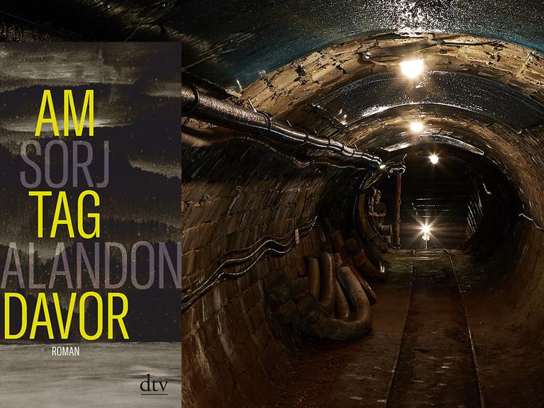 Zu sehen ist das Buchcover vor dem Bild eines Schachts in einer Kohlen-Mine, in dem drei Grubenlampen leuchten.