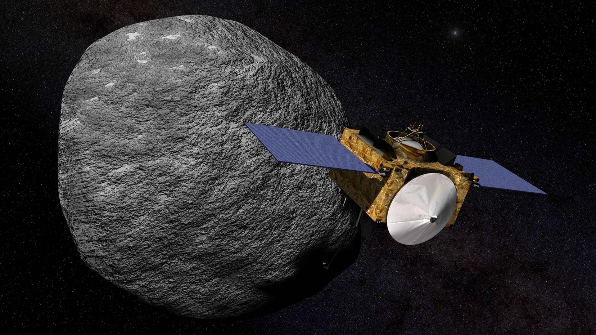 Illustration des Asteoriden "Bennu" mit einer Nasa-Sonde. Illustration des Asteoriden "Bennu" mit einer Nasa-Sonde.