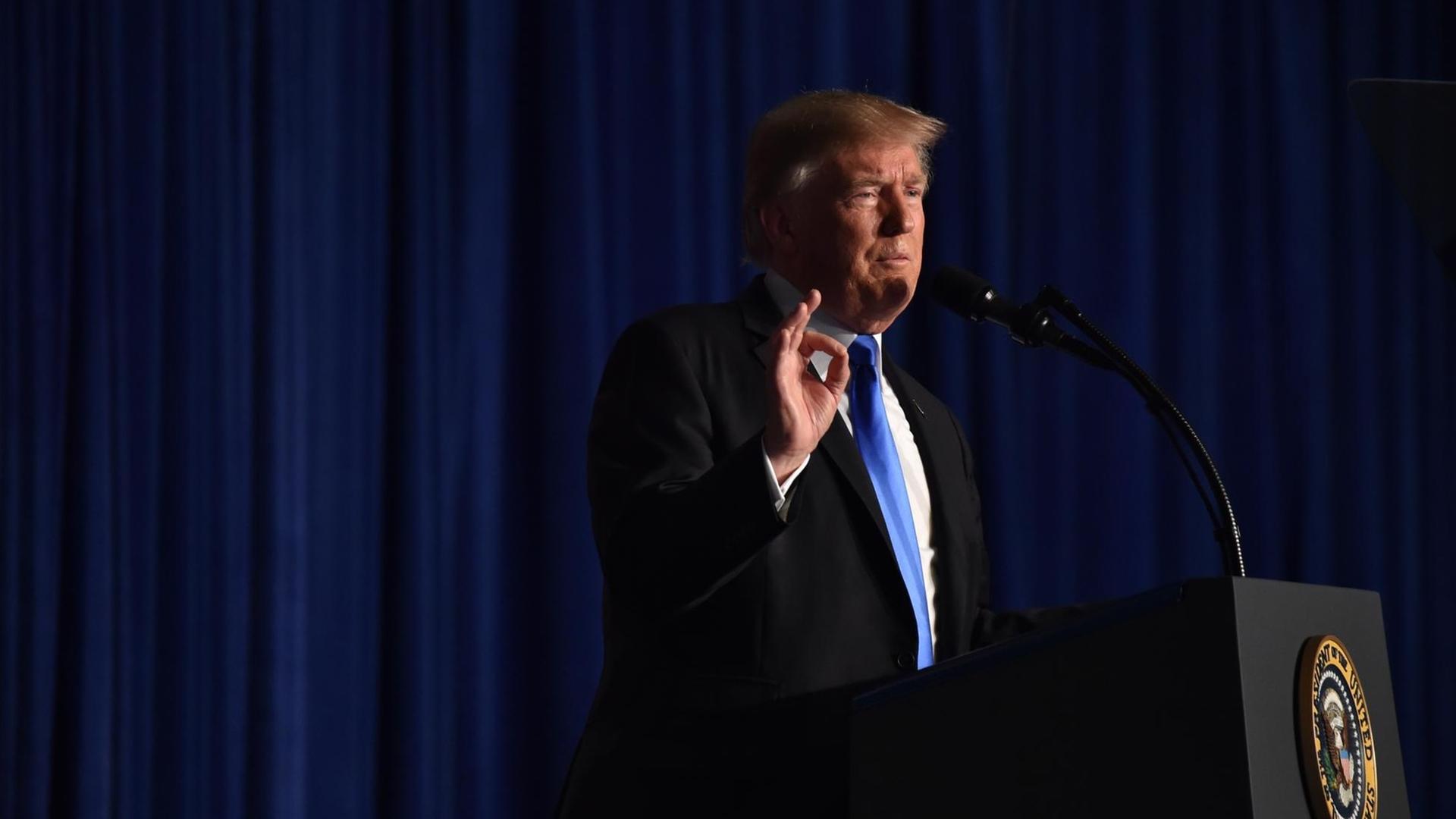 US-Präsident Donald Trump bei seiner Rede zur US-Politik in Afghanistan. US-Präsident Donald Trump bei seiner Rede zur US-Politik in Afghanistan.