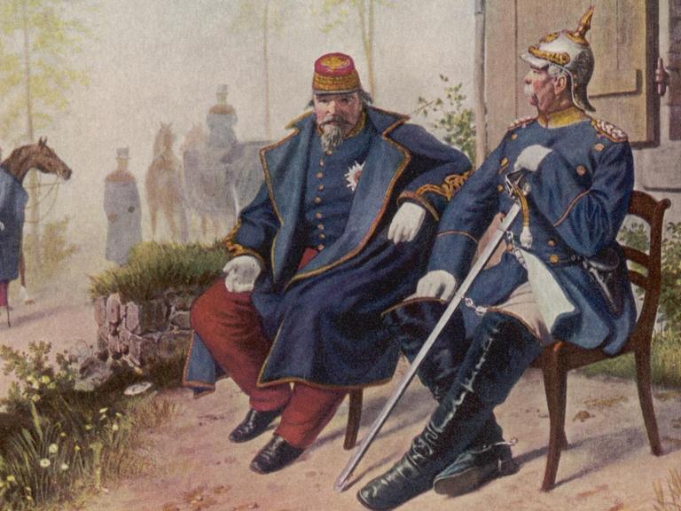 Nacht der Schlacht bei Sedan: Ein Gemälde zeigt den siegrreichen Bismarck im Gespräch mit dem unterlegenen Napoleon III., (gemalt von Camphausen).