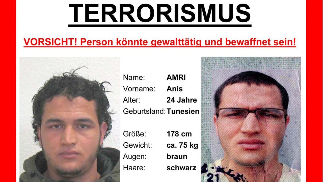 Der Fahndungsaufruf des BKA zeigt Fotos des Tunesiers Anis Amri, der am 19.12.2016 den Anschlag mit einem Lastwagen auf einen Weihnachtsmarkt in Berlin verübt hat. Der Fahndungsaufruf des BKA zeigt Fotos des Tunesiers Anis Amri, der am 19.12.2016 den Anschlag mit einem Lastwagen auf einen Weihnachtsmarkt in Berlin verübt hat.
