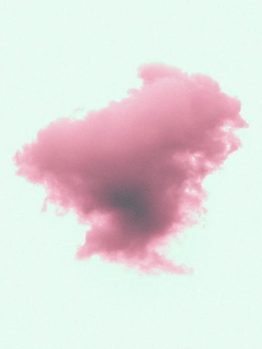 Surreales Bild einer pinken Wolke vor türkisem Hintergrund.