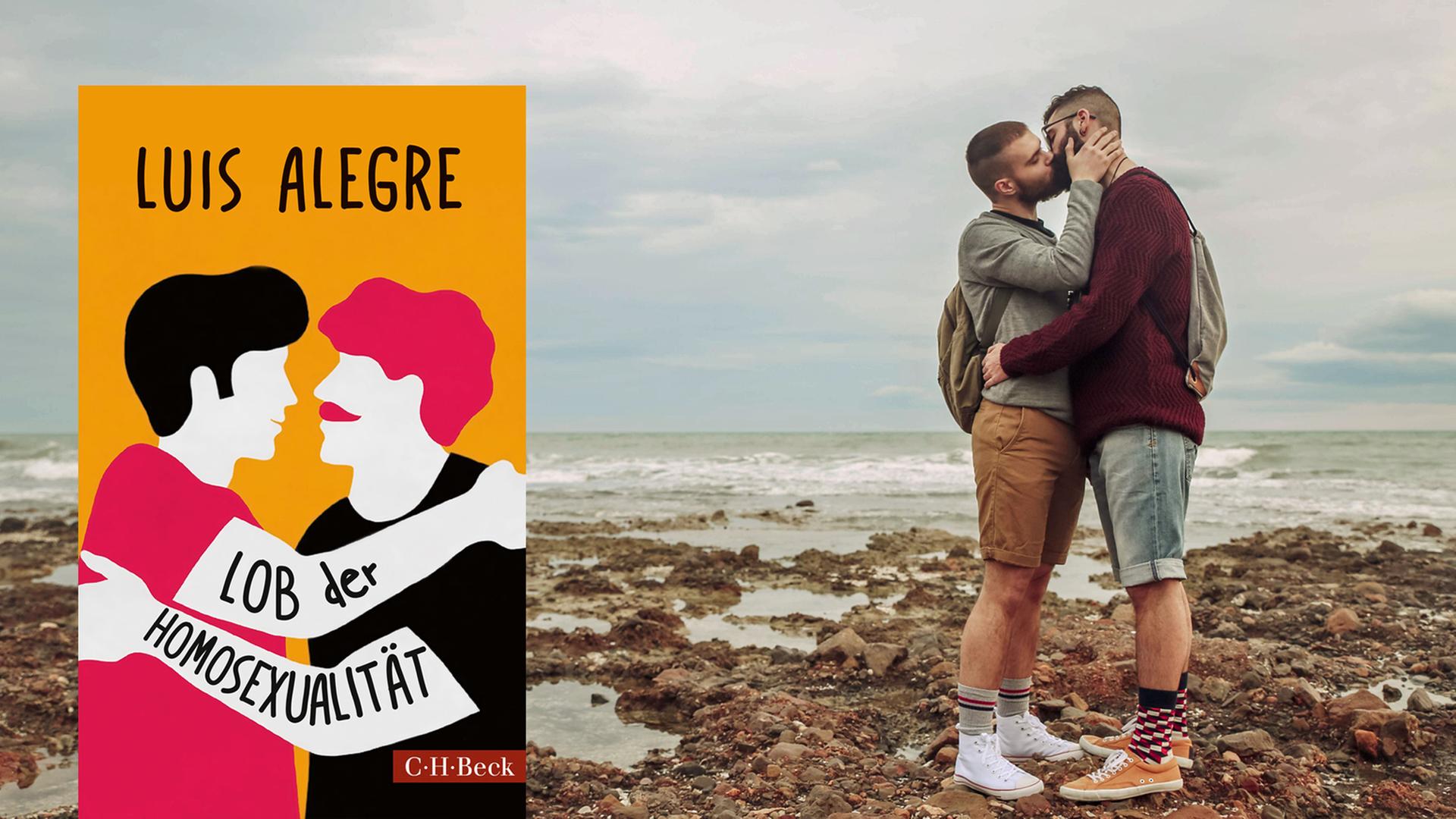 Cover von Luis Alegres Buch "Lob der Homosexualität". Im Hintergrund sind zwei Männer zu sehen, die sich küssen. Cover von Luis Alegres Buch "Lob der Homosexualität". Im Hintergrund sind zwei Männer zu sehen, die sich küssen.