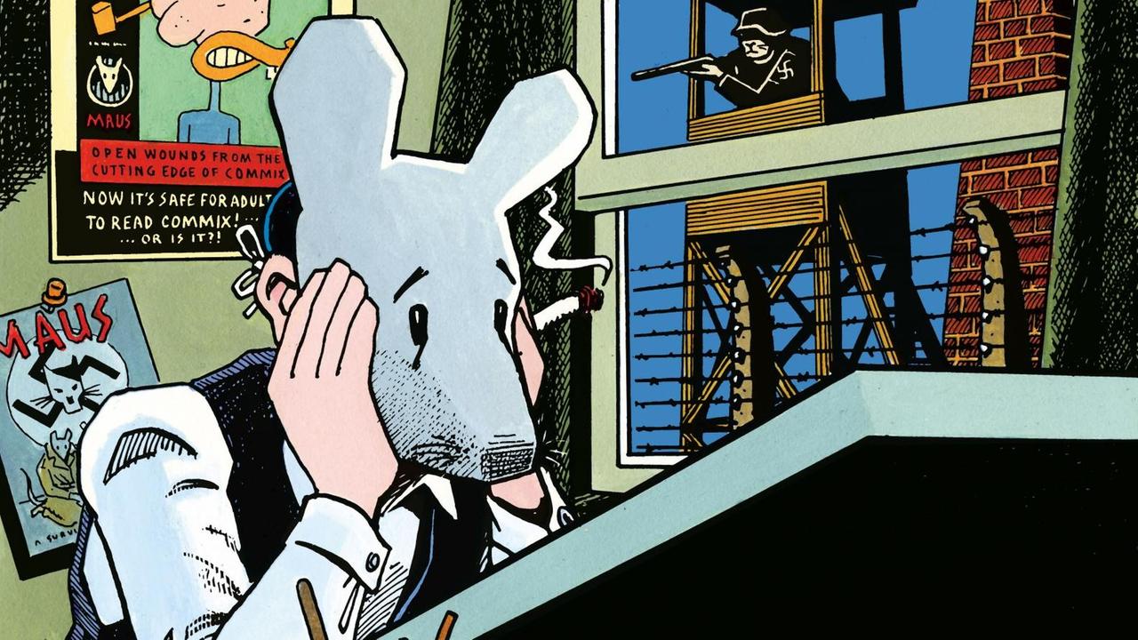 Zeichnung aus den berühmten "Maus"-Büchern von Art Spiegelman. Eine Maus sitzt am Zeichentisch und stützt das Gesicht in die Hände. Spiegelman hat sich in dem Comic selbst als Maus dargestellt. Zeichnung aus den berühmten "Maus"-Büchern von Art Spiegelman. Eine Maus sitzt am Zeichentisch und stützt das Gesicht in die Hände. Spiegelman hat sich in dem Comic selbst als Maus dargestellt.