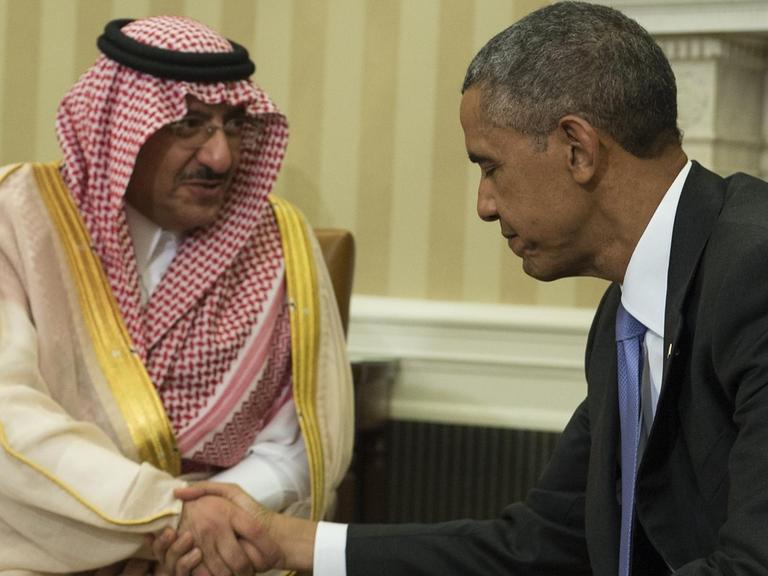 US-Präsident Barack Obama beim Empfang des saudischen Kronprinzen Mohammed Bin Nayef im Weißen Haus.