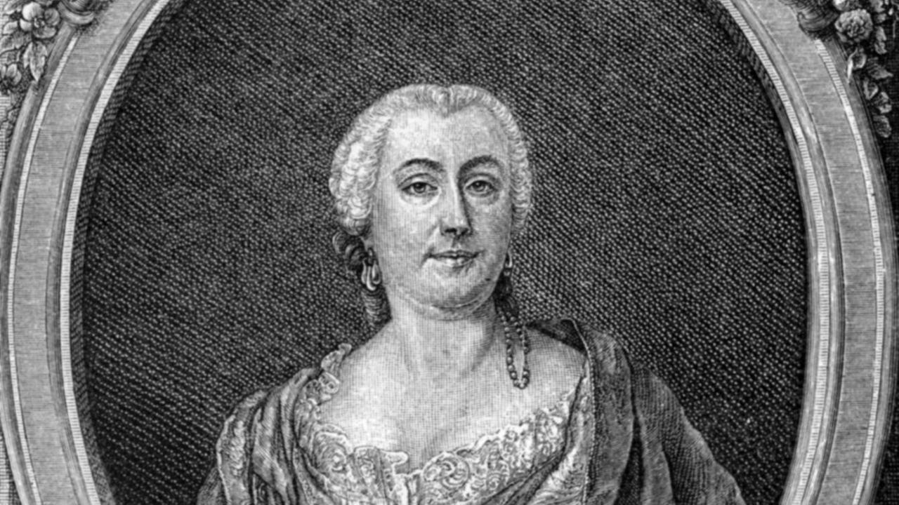 Zeitgenössischer Stich mit dem Porträt der Sängerin, die sich in edlem barocken Kleid abbilden ließ. Zeitgenössischer Stich mit dem Porträt der Sängerin, die sich in edlem barocken Kleid abbilden ließ.