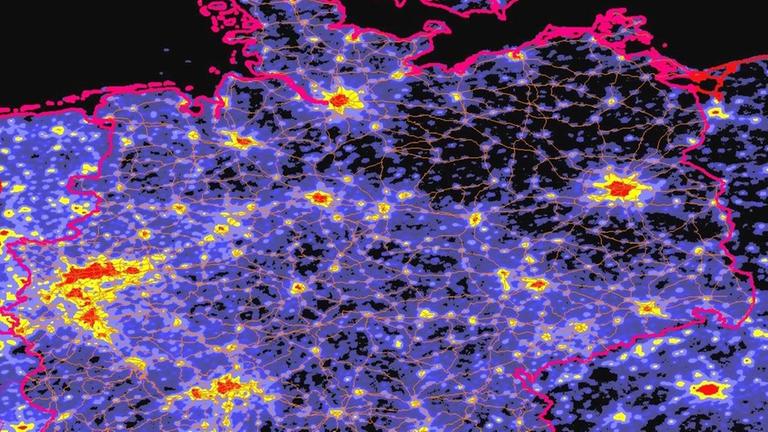 Deutschlandkarte der Lichtverschmutzung aus dem Jahr 2008 Deutschlandkarte der Lichtverschmutzung aus dem Jahr 2008