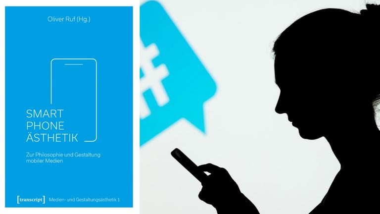 Buchcover Oliver Ruf (Hg.): "Smartphone-Ästhetik" und im Hintergrund eine Frau mit Smartphone Buchcover Oliver Ruf (Hg.): "Smartphone-Ästhetik" und im Hintergrund eine Frau mit Smartphone