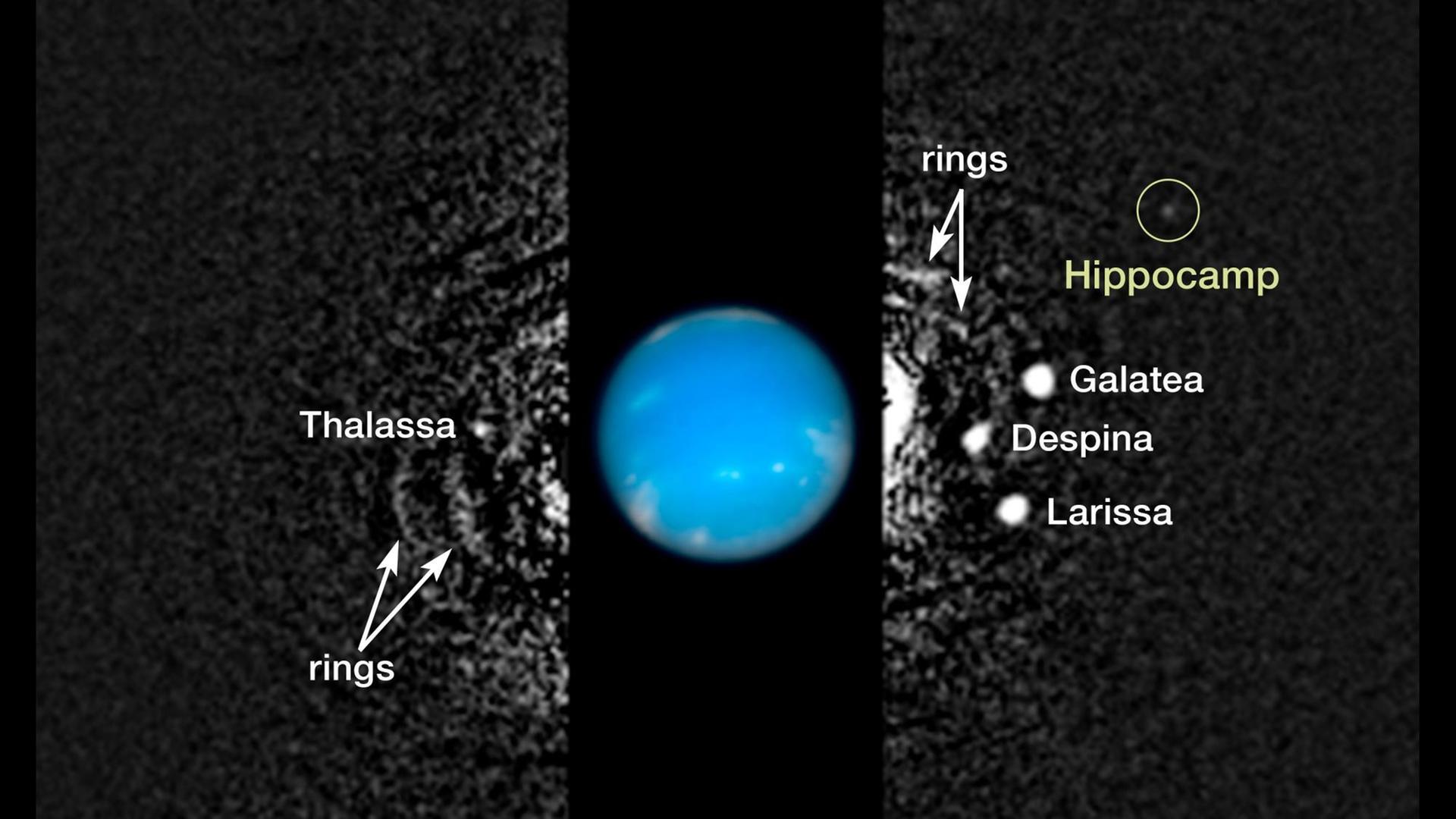 Der Neptunmond Hippocamp auf einer Aufnahme des Hubble-Weltraum-Teleskops Der Neptunmond Hippocamp auf einer Aufnahme des Hubble-Weltraum-Teleskops