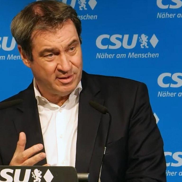 Deutschland, Muenchen, 12.04.2021 Pressekonferenz zur CSU-Praesidiumssitzung Foto: CSU-Kanzlerkandidat Markus Soeder digitale Fotos der Uebertragung Pressekonferenz zur CDU-Praesidiumssitzung 