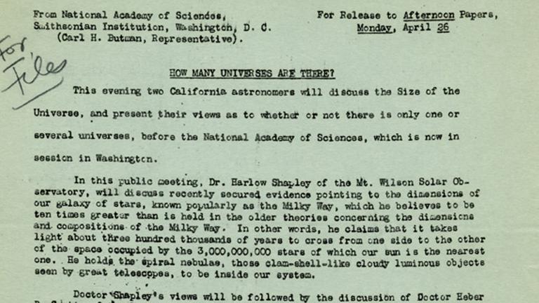 Pressemitteilung zur legendären Debatte 1920 Pressemitteilung zur legendären Debatte 1920