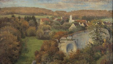 Die Landschaftsmalerei "Erinnerungen im Herbst" von 1941 gemalt in Öl auf Leinwand von Franz Heinrich Gref zu sehen im Kunstmuseum Stuttgart in der Ausstellung "Der Traum vom Museum »schwäbischer« Kunst"