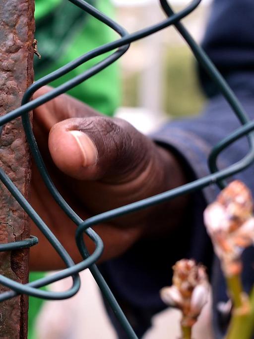 Ein Flüchtling hinter einem Zaum im "Temporary Permanence Centre" (CPT), einem Auffanglager für Flüchtlinge auf Lampedusa