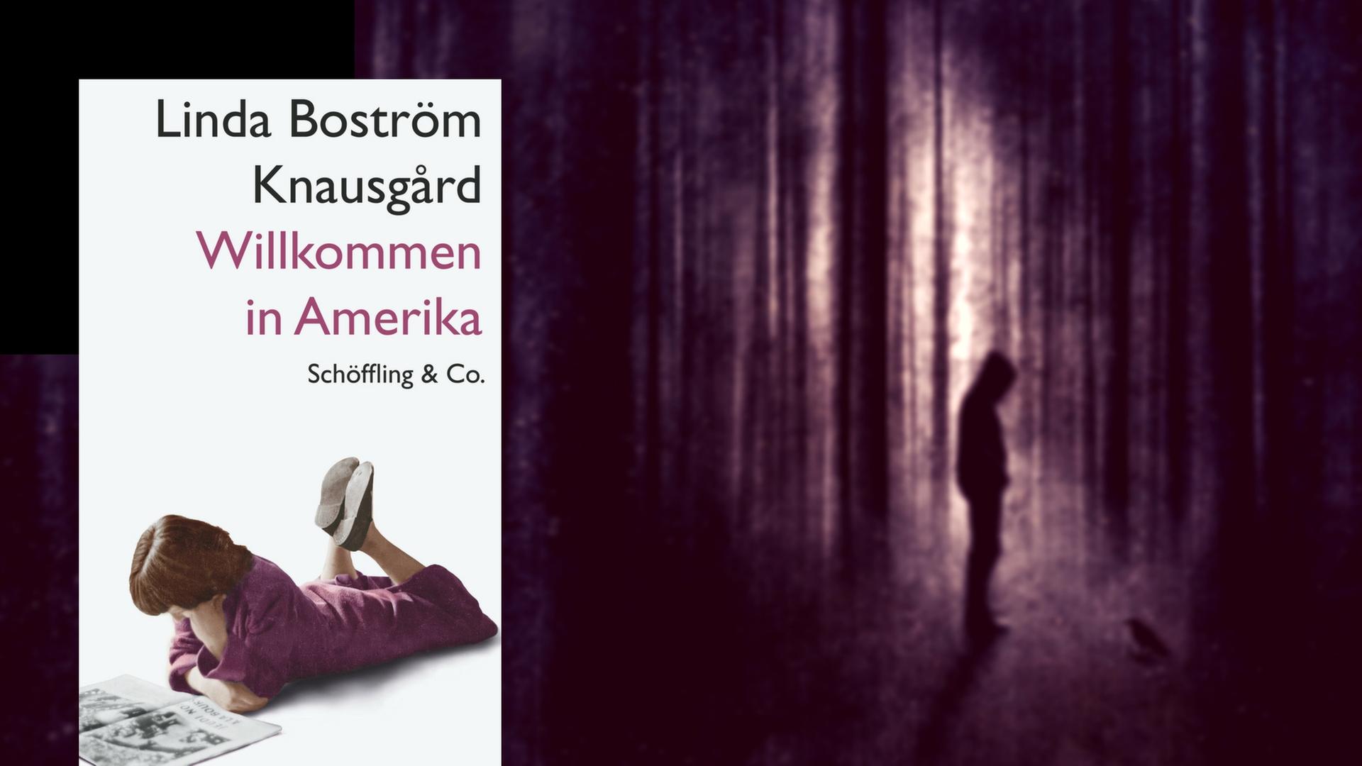 Im Vordergrund das Cover von Linda Boström Knausgårds "Willkommen in Amerika", im Hintergrund ein dunkler Wald. Im Vordergrund das Cover von Linda Boström Knausgårds "Willkommen in Amerika", im Hintergrund ein dunkler Wald.